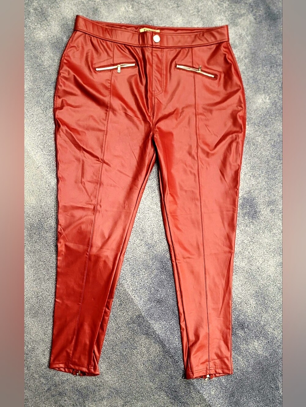 Thrill Red Faux Leather Womens Plus 3X Pants With Back Ankle Zippers